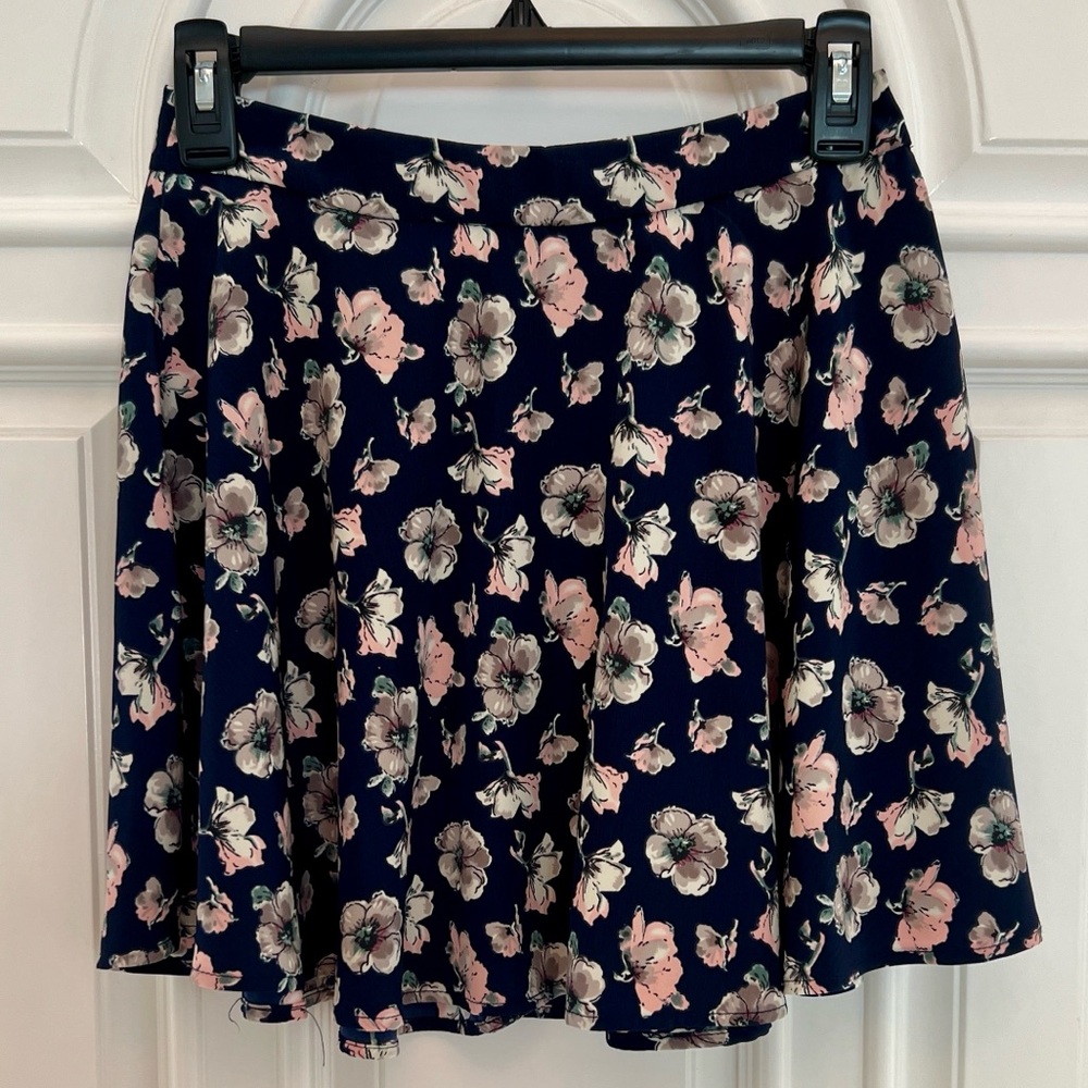 Lush Navy Circle Skirt with Pink and Cream Floral Print